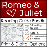 Romeo and Juliet Reading Guide Bundle W/ Questions For Act 1, Act 2, Act 3, ETC