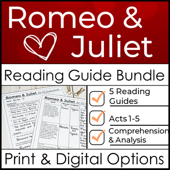 Preview of Romeo and Juliet Reading Guide Bundle W/ Questions For Act 1, Act 2, Act 3, ETC