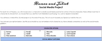 Preview of Romeo and Juliet Social Media Project