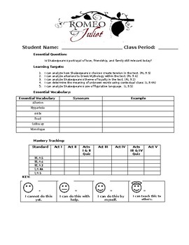 Preview of Romeo and Juliet Student Data Tracking Sheet