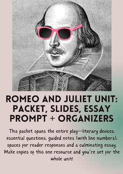 Preview of Romeo and Juliet: Student Work Packet + Slide Deck + Essay + Rubrics + Calendar