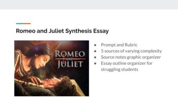 Preview of Romeo and Juliet Synthesis Essay (sources, rubric, prompt, graphic organizers)