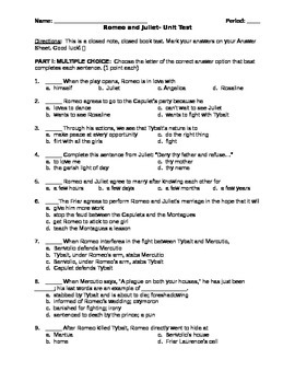 Preview of Romeo and Juliet- Test and Answer Key