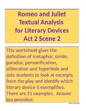 Romeo and Juliet Textual Analysis for Literary Devices Act