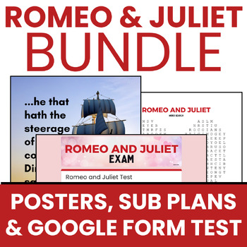 Preview of Romeo and Juliet Unit Bundle- Posters, Substitute Plans, and Google Form Test