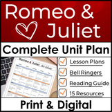 Romeo and Juliet Unit Plan, 4 Weeks of Activities & Lesson