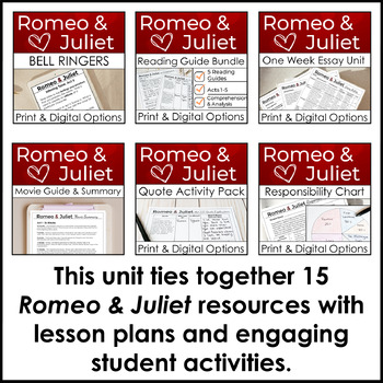 Romeo And Juliet Unit Plan 4 Weeks Of Activities W Google Links