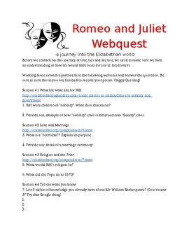 Preview of Romeo and Juliet Webquest