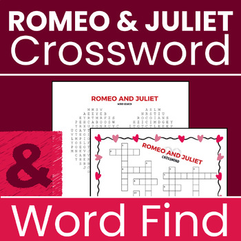 Preview of Romeo and Juliet Word Search & Crossword Puzzle / Valentine's Day Worksheet