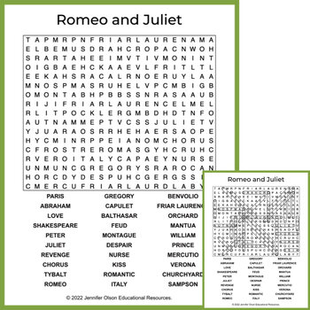 Preview of Romeo and Juliet Word Search