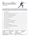 Romeo and Juliet Word Search Worksheet and Vocabulary Puzzles
