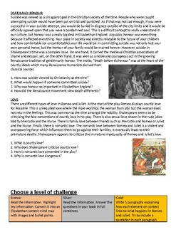 Romeo and Juliet contextual information with questions by HMB English