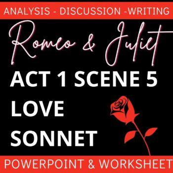Preview of Romeo and Juliet Act 1 Scene 5 Love Sonnet Worksheet and PowerPoint Minilesson