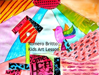 Preview of Romero Britto Art Lesson 2nd-5th grade Pop Art Iconic Art History "Bird"