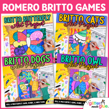 Preview of Romero Britto Pop Art Lessons: Roll A Dice Games, Artist Study, & Art Worksheets