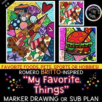 Preview of Romero Britto Art Lesson or Sub Plan- POP Art - Middle School Drawing Activity