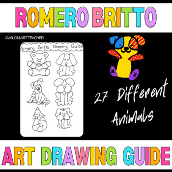 Preview of Romero Britto Art Pop Art Coloring Pages Student Drawing Guide Animals Clip Art 