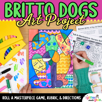 Preview of Pop Art Projects for Kids: Romero Britto Dogs Roll A Dice Game & Art Sub Plans