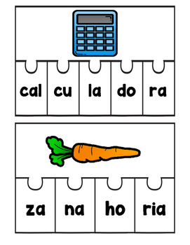 Rompecabezas de 2-5 sílabas (SPANISH syllable puzzles) by Angelica Vera