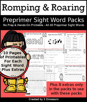 Preview of Romping & Roaring Preprimer Sight Words Packs