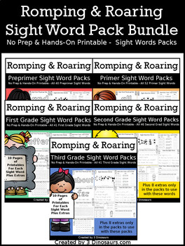 Preview of Romping & Roaring Sight Word Pack Bundle