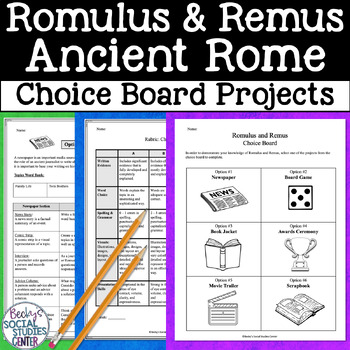 Romulus and Remus Ancient Rome Choice Board Projects | TPT