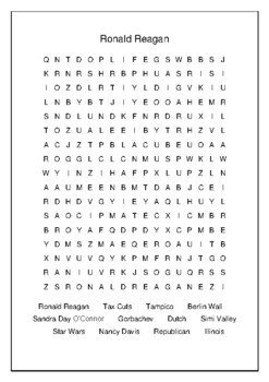 Ronald Reagan 40th President Crossword Puzzle Word Search Bell Ringer