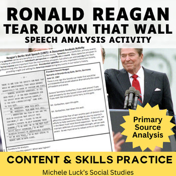 Preview of Ronald Reagan Berlin Tear Down That Wall Speech Document Analysis Cold War