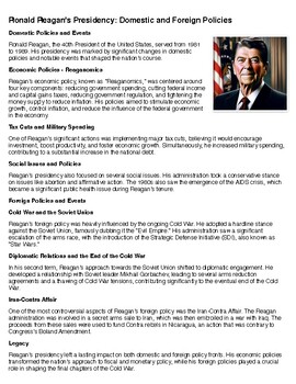 Preview of Ronald Reagan Domestic and Foreign Policies Reading Summary and Questions