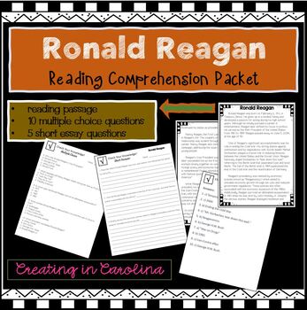 Preview of Ronald Reagan Reading Comprehension Packet NO PREP!