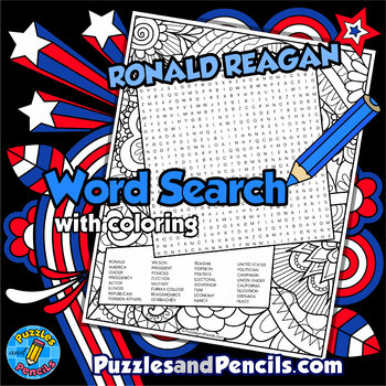 Preview of Ronald Reagan Word Search Puzzle with Coloring | US Presidents Wordsearch