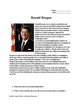 Ronald Reagan Worksheet by Oasis EdTech | TPT