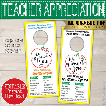 Preview of End of Year Teacher Appreciation Gift - Printable Room Service Door Hanger,
