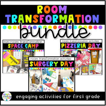 Preview of Room Transformation Bundle | First Grade | Surgery, Space Camp, Pizzeria