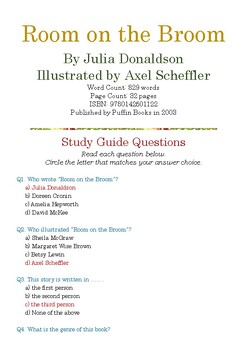 Preview of Room on the Broom By Julia Donaldson; Multiple-Choice Study Guide Quiz w/Ans Key