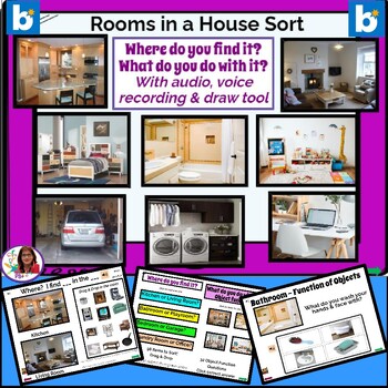 Preview of Rooms In A House Sort & Object Function Photo Boom Cards