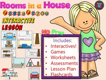Preview of Rooms in a House - NO PREP Power Point Interactive Lesson + Printables