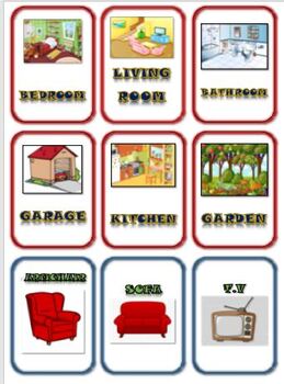 Preview of Rooms in a House and Room Items: Matching Card Game