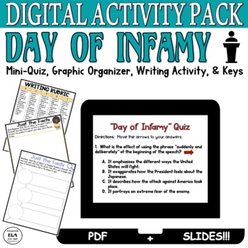 Preview of Roosevelt's Day of Infamy Speech Activity FREEBIE Reading Test Prep Digital