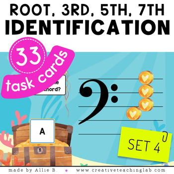 Preview of Root, 3rd, 5th, 7th Notes in Chord Inversions (Bass) Piano Theory Review Cards