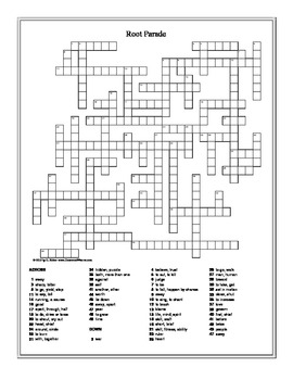 Root Parade Crossword Puzzle (Affixes Crossword revised) by Sweetpatootie