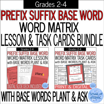 Preview of Root, Prefix & Suffix Word Building Word Matrix Activities Bundle:  PLANT & ASK