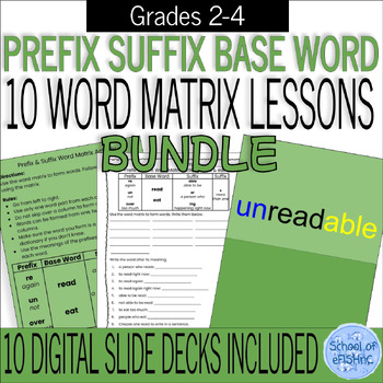 Preview of Root, Prefix & Suffix Word Building Worksheets with a Word Matrix Bundle