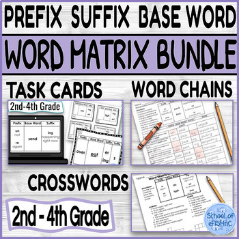 Preview of Root, Prefix & Suffix Word Matrix Word Chains, Task Cards, & Crosswords Games