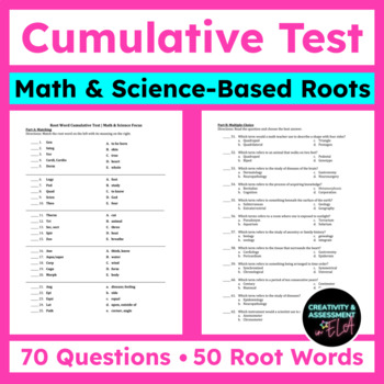 Preview of Root Words Cumulative Test | Greek and Latin Math and Science Focus
