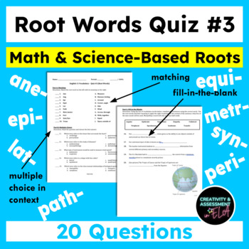 Preview of Math/Science Focus Common Greek and Latin Root Words Quiz #3