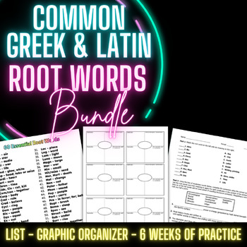 Preview of Greek & Latin Root Word PRACTICE QUIZ WORKSHEET BUNDLE | 60 Common Roots