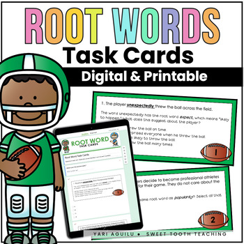 Preview of Root Word and Affixes Task Cards | Football Theme Activity | + Digital Quiz