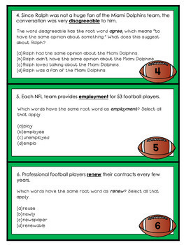 Root Word and Affixes Task Cards, Football Theme Activity