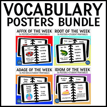 Preview of Root Words Affixes Adages and Idioms Posters Bundle